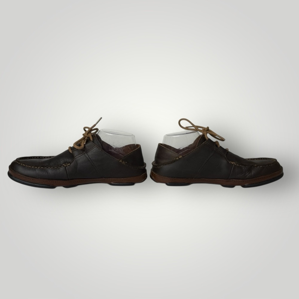 Olukai Shoes Men's 8 Ohana Lace Up Nubuck Brown Leather Hand Sewn Shoe - Picture 4 of 9